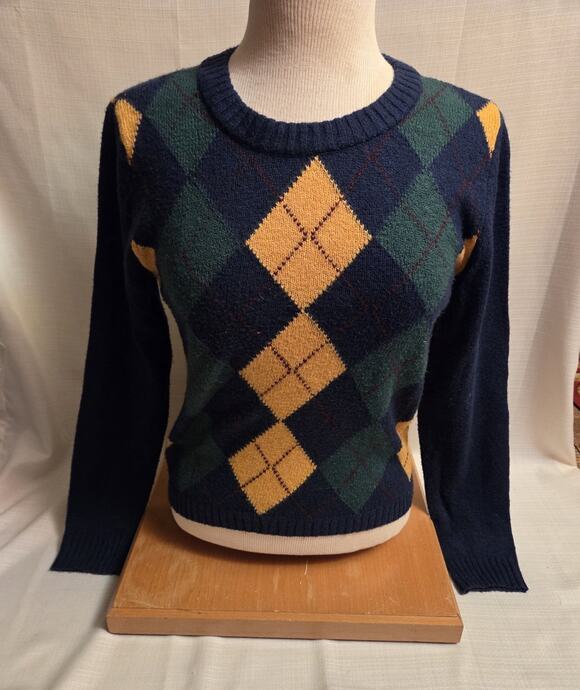 American Eagle Sweaters - American Eagle Women's M Wool Knit Argyle Crewneck Pullover Sweater Blue/Green